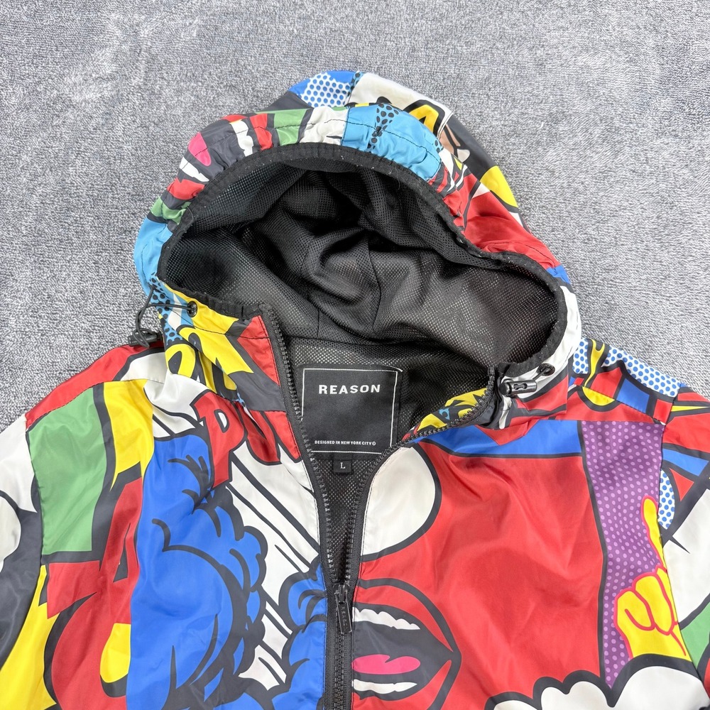 Reason Clothing Mens Pop Art Comic Book Print Half Zip Windbreaker Jacket L